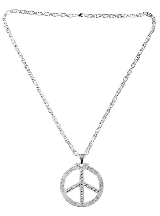 Peace Sign Silver Necklace - The Costume Company