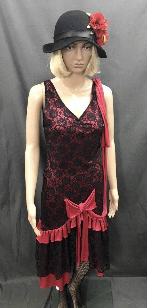 1920s - Pink Dress with Black Lace - Hire - The Costume Company | Fancy Dress Costumes Hire and Purchase Brisbane and Australia