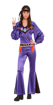 Purple Hippie Jumpsuit 70s Babe Costume 