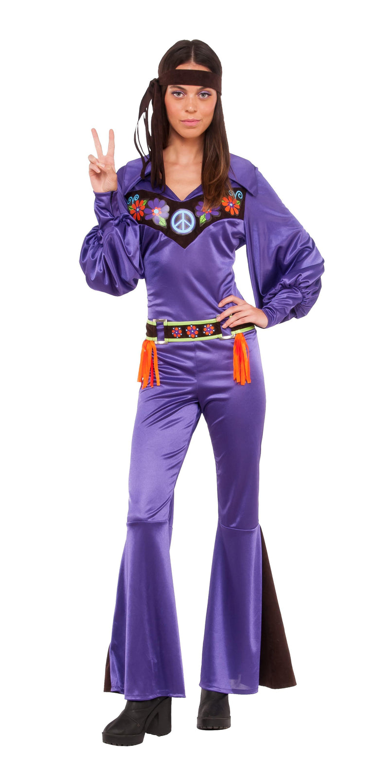 Purple Hippie Jumpsuit 70s Babe Costume 