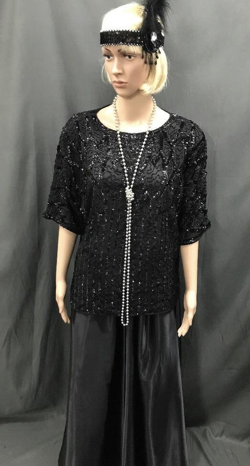 Roaring 20 s Sequin Top Plus Size and Long Black Skirt Hire