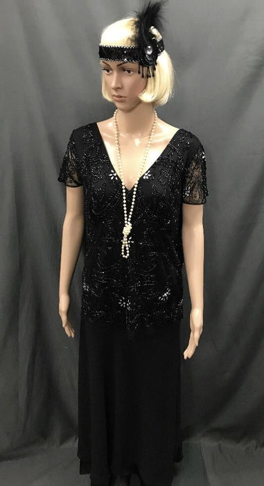 Roaring 20's Sequin Top Black and Long Black Skirt - Hire - The Costume Company | Fancy Dress Costumes Hire and Purchase Brisbane and Australia
