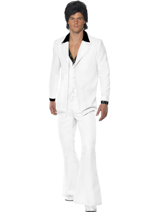 Disco 70s Costume. White suit with faux black shirt underneath.