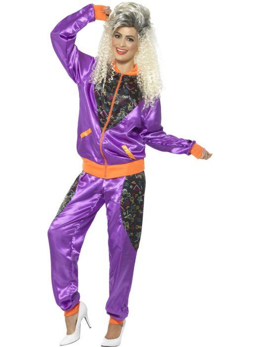 Shell Suit 1980s Tracksuit Height of Fashion Purple - The Costume Company