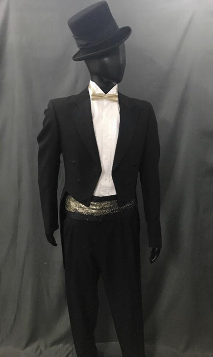 Suit Black Tails with Gold Tie - Hire - The Costume Company | Fancy Dress Costumes Hire and Purchase Brisbane and Australia