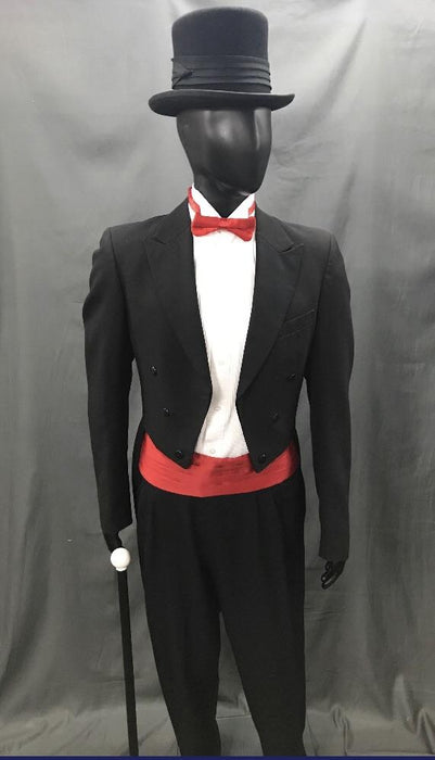 Suit Black Tails with Red Tie - Hire - The Costume Company | Fancy Dress Costumes Hire and Purchase Brisbane and Australia