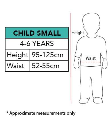 Size chart for Tinker Bell costume