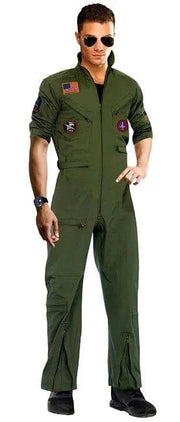 Top Gun Flight Suit Costume + Aviators + Army Tags Necklace