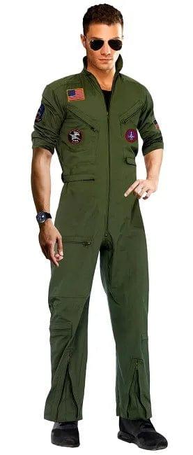 Top Gun Flight Suit Costume + Aviators + Army Tags Necklace